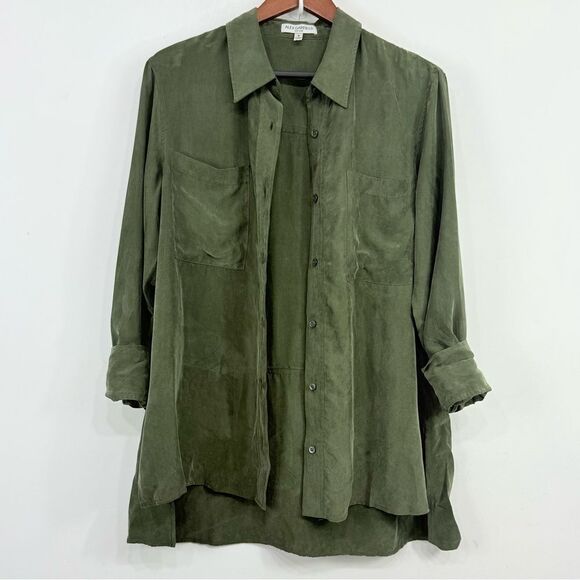 Alex Garfield Hunter Green Button Up Long Sleeve Cupro Tunic Blouse - Picture 3 of 16